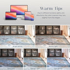 Phantoscope Washable Area Rug 4'x6' Non-Slip, Vintage Boho Rugs for Living Room, Bedroom, Dining Room, Distressed Moroccan Mosaic Diamond Pattern, Low-Pile Foldable Floor Carpet, Blue Teal/Neutral