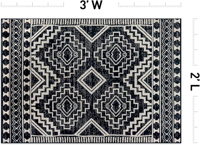 Rugshop Southwestern Black and White Tribal Area Rug – Geometric Diamond Pattern Carpet for Living Room, Bedroom, or Entryway – Boho Rustic Soft Floor Decor 2' x 3' Black