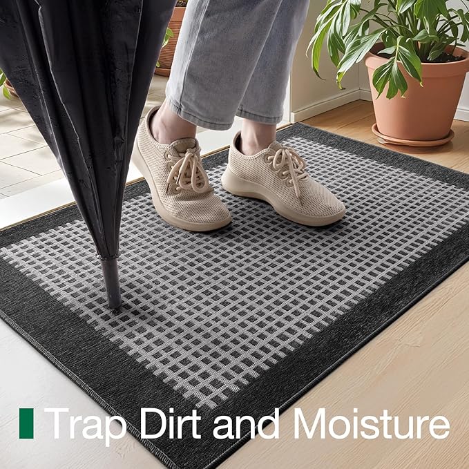 LUMI Inside Door Mat for Entry 24''x36'', Absorbent, Dirt Trapper, Low Profile Thin, Non Slip Mats with Rubber Backing, Ideal for Indoor, High Traffic, Garage, Entrance, Checkered Black