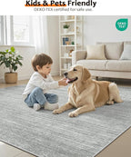 Art&Tuft Washable Rugs 8x10, Area Rugs for Living Room - Non Slip and Stain Resistant Soft Thin Low Pile 8x10 Rug for Bedroom, Dining Room, Kitchen, Office, Grey