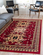Unique Loom Taftan Collection Border Geometric Tribal Inspired Design Area Rug (7' 0 x 10' 0 Rectangular, Red/ Gold)
