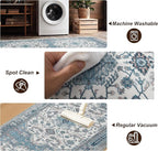 XWZO Runner Rug 2x6ft, Washable Hallway Runner with Non-Slip Backing, Vintage Spill Stain Resistant Floor Mat for Entryway Corridor Bedroom Kitchen, Soft Low-Pile Area Carpet, Blue