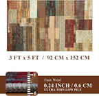 YIHOUSE Brown Area Rug 3x5, Farmhouse Rugs Washable,Vintage Burgundy Carpets for Bedroom,Burnt Orange Area Rug Non Slip,Geometric Boho Rug for Kitchen,Dining Room