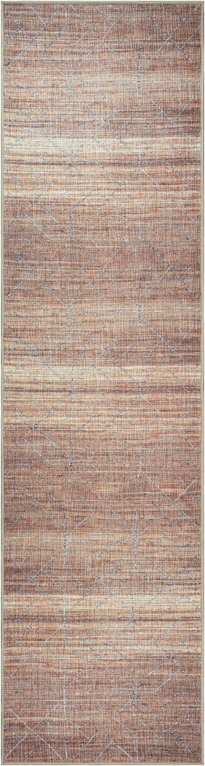 GLN Rugs Contemporary Collection - Machine Washable Area Rug, Contemporary Washable, Non Slip, Low Pile Chenille Rug, Living Room, Bedroom, Kitchen Rug (2'6" x 10' Terra/Brown)