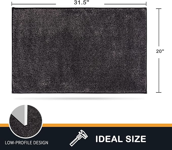 PURRUGS Dirt Trapping Door Mat 20" x 31.5", Non-Slip Machine Washable Entry Rug, Shoe Scraper, Dog Doormat, Super Absorbent Welcome Mat for Front & Back Door, Muddy Shoes & Paws, Charcoal