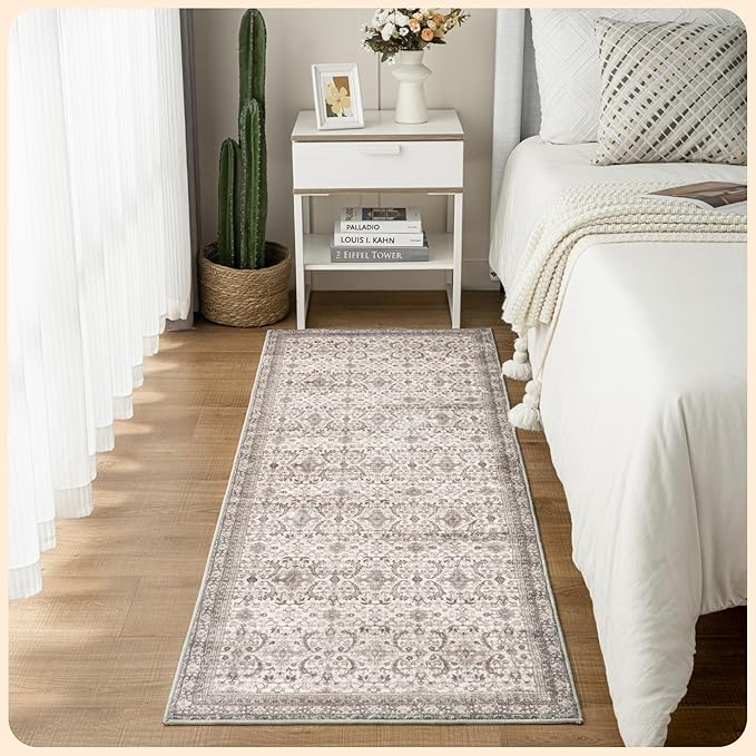 Istana Hallway Runner Rug 2.5x8 – Pale Rose Beige Entryway Rug -Silk's Soft Touch Runners for Hallways - Stylish Kitchen Runner Rug Non Slip