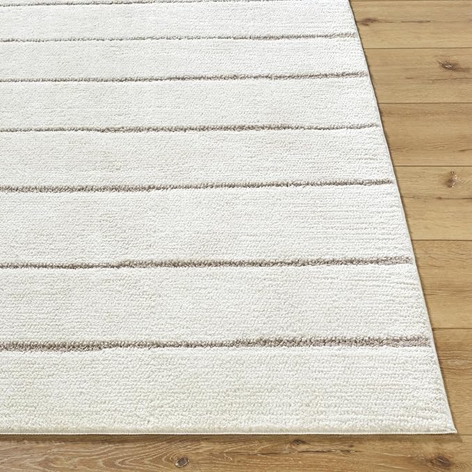 Livabliss x Our PNW Home Cascade Minimalist Striped Area Rug, 5'3" x 7', Striped Ivory/Taupe