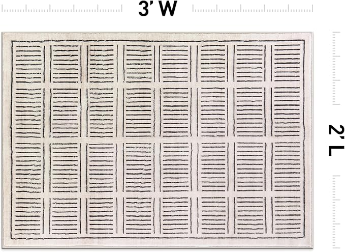 Rugshop Bohemian Stripe Lines Washable Non Slip Area Rug 2' x 3' Ivory