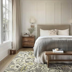 EVERGRACE Area Rugs for Living Room 6x9, Boho Floral Faux Wool Indoor Outdoor Rugs, Washable Rugs for Bedroom Dining Room Entryway Kitchen, Low Pile Floor Mat Carpet for Home Decor, Gray