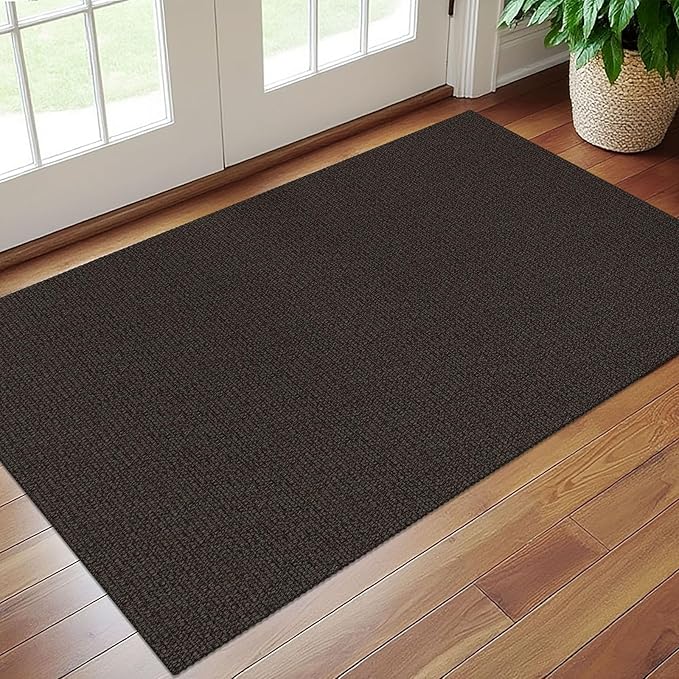 EARTHALL Washable Area Rug 3x5 Ft Non Slip Rugs for Entryway, Braided Rubber Backed Throw Rugs Door Mat Indoor Outdoor Entrance, Cotton Woven Carpet for Kitchen Foyer Front Door, Taupe/Coffee