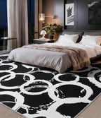 YIHOUSE Black Modern Geometric Area Rug 5x7, Black and White Rug with Abstract Circles,Non-Shedding Washable Rugs for Bedroom, Home Office and Small Living Room