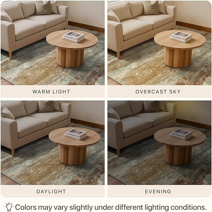 GENIMO 3x5 Rug for Entryway Washable Area Rug, Modern Abstract Small Rugs for Entrance Living Room, Bedroom Beside Rugs, Non-Slip Low Pile Lightweight Soft Carpet, Orange Green