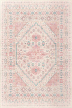 zesthome 9x12 Area Rugs for Girls Bedroom, Low Pile Machine Washable Rugs, Vintage Large Pink Rugs, Stain Resistant Nursery Room Rug, Baby Crawling Rug (Pink/Blue,9'x12')