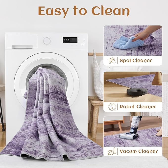 Abstract 5x7 Area Rug for Living Room Dining Room Office Bedroom Purple Grey