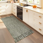 Collive Washable Kitchen Runner Rug, Modern Farmhouse Hand Woven Entryway Rugs Non Slip, Cotton Reversible Bathroom Carpet for Bedroom Hallway Foyer Back Door Decor, 2 x 4.3 ft Olive Green/Cream