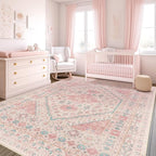 zesthome 6x9 Washable Rugs for Baby Girl, Super Soft Pink Rugs for Nursery Room, Non-Slip Stain Resistant Bedroom Rug, Ultra-Thin Large Area Rug (Pink/Blue,6'x9')