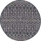 Unique Loom Outdoor Trellis Collection Area Rug - Tribal Trellis (4' 1" Round, Charcoal Gray/ Natural)
