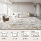 10x12 Area Rug Living Room Rugs - Washable Neutral Modern Abstract Soft Thin Large Rug Indoor Floor No Slip Rug Carpet for Bedroom Under Dining Table Home Office Decor - Brown Grey
