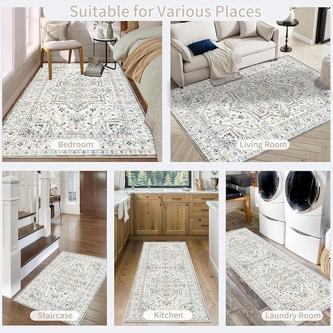 Enkor Runner Rugs for Hallway, 2.6x10.5 Washable Soft Non Slip Floor Rugs for Kitchen, Modern Mat for Living Room Bedroom Entryway White & Grey