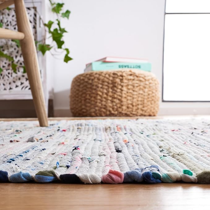 SAFAVIEH Rag Rug Collection Runner Rug - 2'3" x 9', Grey & Multi, Handmade Boho Stripe Cotton, Ideal for High Traffic Areas in Living Room, Bedroom (RAR121M)
