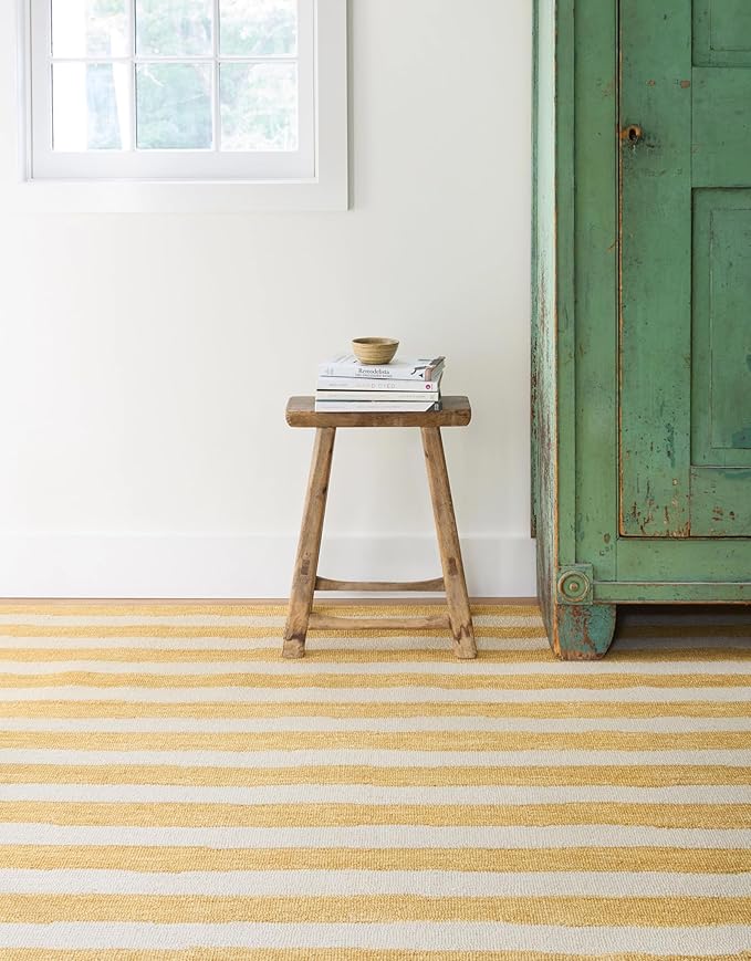 Dash & Albert Silas Stripe Gold Hand Micro Hooked Wool Rug, 9.5 X 13.5 Feet, Yellow/Orange Stripe Pattern - Premium Luxury Hotel Quality Soft Breathable Hypoallergenic Machine Washable Easy Care All