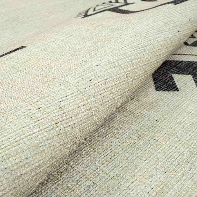 GLN Rugs Contemporary Collection - Machine Washable Area Rug, Contemporary Washable, Non Slip, Low Pile Chenille Rug, Living Room, Bedroom, Kitchen Rug (9' x 12' Cream/Anthracite)