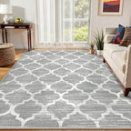 Lahome Moroccan Washable Rugs 8x10,Grey Rug for Living Room,Soft Boho Large Bedroom Rug 8x10 Under Bed Boho Dining Room Rugs for Under Table Geometric Office Room