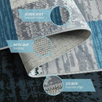 Large Area Rugs,Modern Geometric Patchwork Floor Decor for Bedroom Aesthetic Carpet, Rockwood Collection, Indoor Rugs for Living Room, Dining Room, Nursery, Office, Machine Washable Rug,6x9 Ft Blue