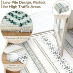 BESTSWEETIE 2x8 Area Rugs for Living Room Washable Moroccan Farmhouse Neutral Geometric Low Pile Non-Slip Soft Print Pattern Rug for Bedroom Kitchen Dining Room Entryway Green/Brown