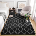 Amearea Fluffy Indoor Trellis Rug, Soft Moroccan Home Rugs for Bedroom, Shag Modern Area Rug for Living Room Kids Room Nursery, Easy Clean, Home Decor Low Pile Carpet, Black 4x6 Feet