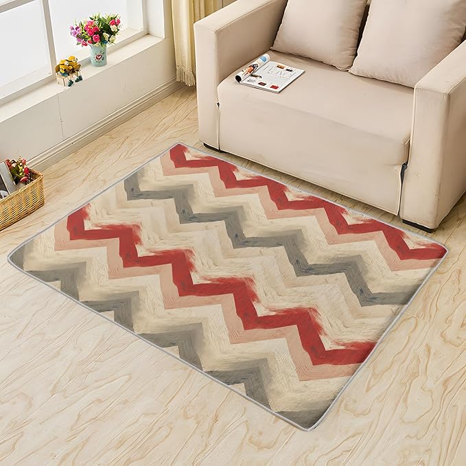 Chevron Pattern Rug, 5x8 Rug, Farmhouse Stripes Rugs for Entryway, Stripes Large Area Rug, Washable Rug Non Slip Soft Indoor Carpet, Kids and Pets Friendly, Chevron Pattern Home & Room Decor