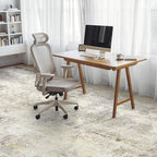 Washable Area Rug 5x7 - Neutral Modern Abstract Rugs, Soft Non Slip Thin Carpet with for Bedroom, Under Dining Room Table, Home, Office, Dorm, Office Rolling Chair - Brown Grey