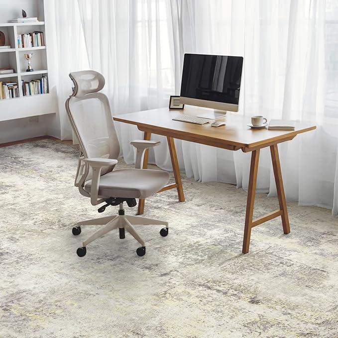 Washable Area Rug 5x7 - Neutral Modern Abstract Rugs, Soft Non Slip Thin Carpet with for Bedroom, Under Dining Room Table, Home, Office, Dorm, Office Rolling Chair - Brown Grey