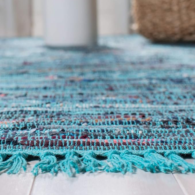 SAFAVIEH Rag Rug Collection Accent Rug - 2'6" x 4', Blue & Multi, Handmade Boho Stripe Cotton, Ideal for High Traffic Areas in Entryway, Living Room, Bedroom (RAR121B)