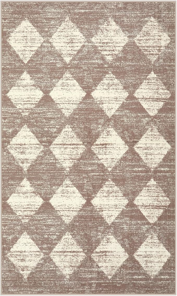 Lahome Moroccan Treills Area Rug - 3x5 Beige Rugs for Living Room Washable Entry Mat, Checkered Modern Soft Pet Friendly Indoor Accent Carprt for Coffee Table Bedroom Family Dinning Room Playroom