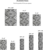 ReaLife Rugs Machine Washable Area Rug Runner - Living Room Bedroom Bathroom Kitchen Entryway Office - Padded Low Pile Stain Resistant Premium - Moroccan Diamond Tribal - Jax - Gray 2'6" x 6'