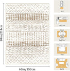 5x7 Machine Washable Area Rug for Living Room, Brown White Vintage Moroccan Rug Large Non-Slip Low Pile Soft Faux Wool Carpet, Kids and Pets Friendly for Bedroom Dining Room Farmhouse Home Decor Rug