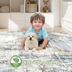 9x12 Area Rug Living Room: Washable Large Abstract Modern Soft Stain Resistant Indoor Floor Rugs Non Slip Accent Carpet for Bedroom Nursery Playroom Office Dining Room Dorm Home House- Blue