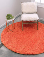 Unique Loom Solid Shag Collection Area Rug (7' 1" Round, Tiger Orange)