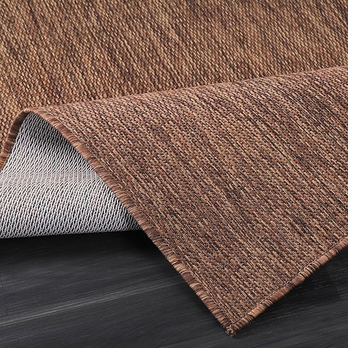 Beverly Rug Indoor Outdoor Rug 10x14, Washable Outside Carpet for Patio, Deck, Porch, Solid Modern Area Rug, Water Resistant, Gold Brown