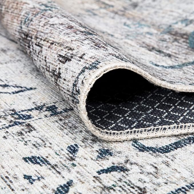 Bloom Rugs Washable Non-Slip 3' x 5' Rug - Teal/Beige Traditional Area Rug for Living Room, Bedroom, Dining Room, and Kitchen - Exact Size: 3' x 5'
