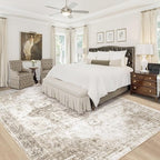 Area Rug 9x12 Washable Rug, Vintage Boho Medallion Rugs Non-Slip Soft Low Pile Large Distressed Rug Indoor Retro Carpet for Living Room Bedroom Dining Room Home Office (Taupe, 9'x12')