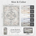 Large Farmhouse Area Rugs 9x12 for Living Room, Distressed Medallion Printed Big Carpet Rugs for Bedroom Under Bed, Washable Non Slip Low Pile Thin Rugs for Dining Room, Grey/Orange-Brown
