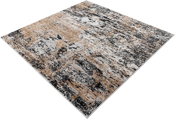 Rugs.com Leipzig Collection Rug – 5 Ft Square Beige Low-Pile Rug Perfect for Living Rooms, Kitchens, Entryways