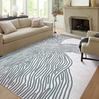 YIHOUSE Grey Rug for Living Room, 8×10 Modern Abstract Area Rug, Geometric Contemporary Wave Striped Rugs for Playroom Nursery, Washable Nonslip Large Rug for Bedroom Dining Room
