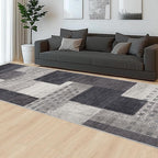 Modern Geometric Patchwork Indoor Runner Rug for Living Room, Charcoal 2.7'x 8' Rug Rockwood Collection Hardwood Floors Decor for Bedroom, Grey Throw Carpet for Office Entryway Dining Room