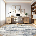 Round Rug Living Room Rugs: 8Ft Washable Circle Large Abstract Modern Soft Stain Resistant Non Slip Indoor Floor Carpet for Bedroom Nursery Office Dining Room Dorm Home House Decor- Light Blue