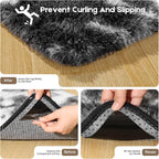 Black and White Rugs for Bedroom, 3x5 Fluffy Small Area Rugs for Living Room, Soft Shag Fuzzy Carpet with 4 Non-Slip Stickers for Kids Boys and Girls Nursery Room Dorm Home Decor (3ft x 5ft)