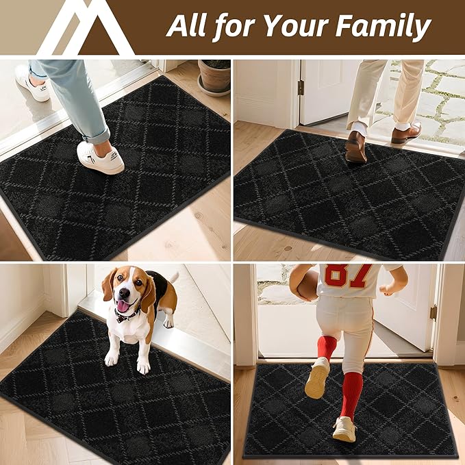 COSY HOMEER Plaid Door Mat 20" x 32",Dirt Trapper Entryway Rugs,Non-Slip Washable Farmhouse Doormat,Low Profile Welcome Mats for Paws Black