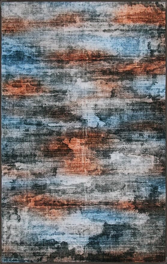 WILLSUN Washable Area Rugs, 9x12 Non-Slip Boho Large Area Rugs for Living Room, Bedroom, Machine Washable Vintage Rug, Indoor Floral Print Carpet for Home Decor, Kid & Pet Friendly Mat